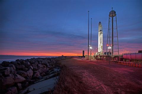Orbital ATK’s Antares awaits lift off at Wallops Flight Facility in Virginia. The Cygnus spacecraft launched Nov. 12 to deliver 3 ½ tons of supplies and science experiments to the International Space Station. Credit: NASA/Bill Ingalls
