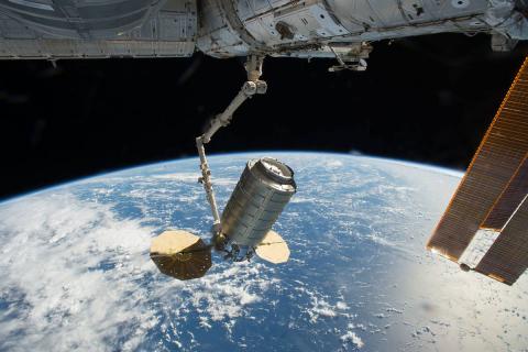 Orbital ATK's Cygnus cargo spacecraft is captured using the Canadarm2 robotic arm on the International Space Station. Photo Credit: NASA